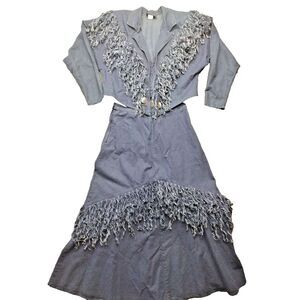 Circle T Marilyn Lenox VTG Western DENIM 2 Piece Fringed Skirt & Jacket SZ 11/12
